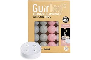 GuirLED - Guirlande lumineuse boules coton LED USB - Télécommande sans fil - Chargeur double USB 2A inclus - 4 intensités - 24 boules 2.4m - Églantine