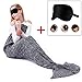 Produktbild HLZDH Meerjungfrau Schwanz Gestrickte Decke Schlafsack Blanket Decke Und Seide Schlafmaske Eye mask Fischschwanz-Decke für Erwachsene und Kinder (180 X90 cm Erwachsener, Grau)