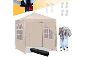 Mingone Faltpavillon Wasserdicht Pavillon 2x2m Stabil Partyzelt Pop Up Gartenzelt Weidezelt PE Bierzelt UV Schutz 50+ Festzelt mit 4 Seitenteilen，Beige