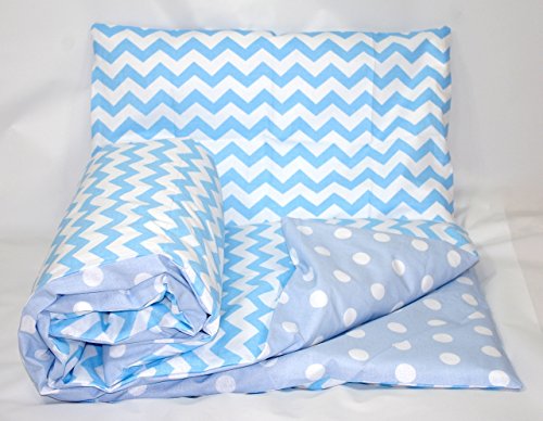 Baby's Comfort REVERSIBLE 2pcs baby bedding set DUVET/ QUILT COVER + PILLOWCASE (120x90cm for cots and cotbeds, 4 - Blue chevron / blue dots)