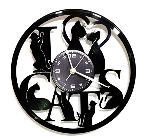 Instant Karma Clocks Horloge Murale en Vinyle Idée Cadeau Vintage Faite à la Main I Love Cats Chat