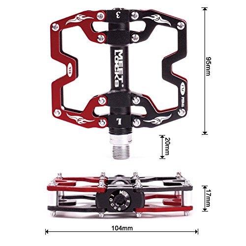 Meetlocks Fahrradpedal, spritzgegossener Pedalkörper aus der Aluminium-Magnesium-Legierung, Cr-Mo CNC 9 /40,64 cm Gewinde Spindel, Super- DU/gedichtetes Lager, Schwarz und Rot - 2