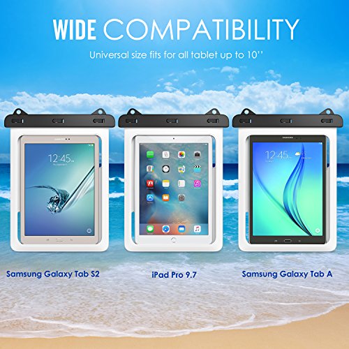 MoKo Wasserdichte Hülle Tasche Beachbag mit Halsband für MediaPad M2 10 / Samsung Tab A 10 / Tab A 9.7 / Tab E 9.6, bis zu 10 Zoll Tablets, Schutzhülle für Strand, Wandern, Outdoor – IPX8, Weiß - 2