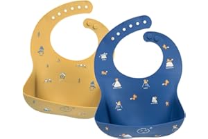 Little Dimsum Babero impermeable de silicona para bebés para bebés y niños pequeños con recogedor de alimentos