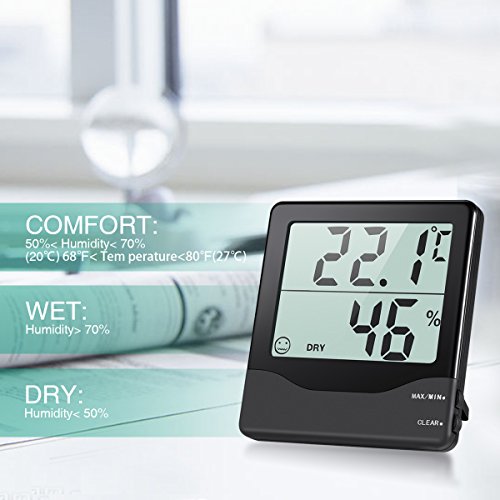 Oria Innen Digitales Thermo-Hygrometer, Temperatur und Feuchtigkeit Monitor mit Großen LCD Bildschirm, Multifunktionaler Temperatur mit Min/Max Records - 7