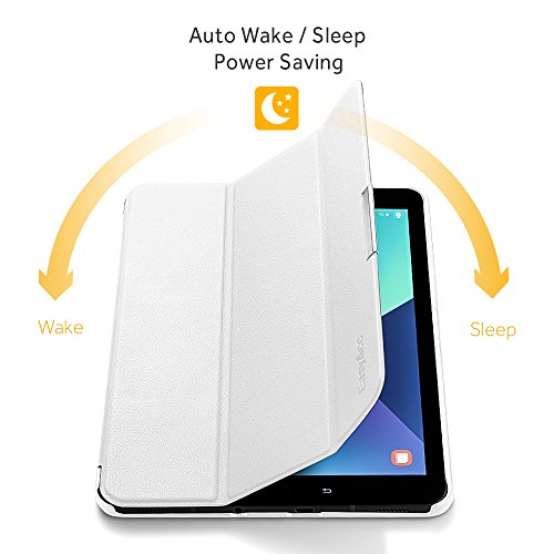 EasyAcc Samsung Galaxy Tab S3 T820/ T825 Hülle Case mit Standfunktion/ Automatische Sleep Wake Funktion PU Leder hüllen für Samsung Galaxy Tab S3 (9,68 Zoll) Smart Cover (Weiß, Kunstleder, Ultra) - 2