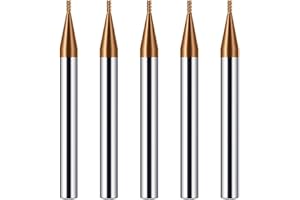 CREEYA 5PCS Hartmetall Schaftfräser 1mm, 4 Zähne/4 Schneiden CNC Fräser, HRC 55, TiSiN Golden Beschichtung, VHM Fräser CNC 8mm Für Stahl Metall Holz Acryl Kunststoff(1mm)