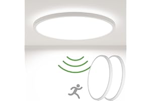 zemty 2 Pack Motion Sensor Lights Indoor 18W 1800LM 5000K, Ø 9Inch/23cm LED Ceiling Light Bathroom Lights Ceiling Waterproof, Flush Shed Light for Toilet,Stair,Loft,Porch,Bath,Attic,Garage,Outdoor