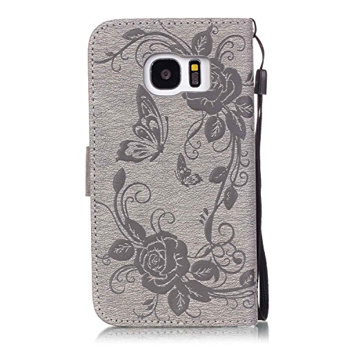 Galaxy S7 Hülle,Galaxy S7 Case,Cozy Hut ® Ultra Slim Flip Lederhülle / Ledertasche / Hülle / Case / Cover / Etui / Tasche für Samsung Galaxy S7 / 3D Diamant Strass Bling Glitzer Schmetterlings-Blumen Muster, Pu Leder Wallet Case Flip Cover Hüllen Schutzhülle Etui Ledertasche Lederhülle Handy Tasche Schale mit Standfunktion für Samsung Galaxy S7 Traumfänger Dream Catcher – grau - 5