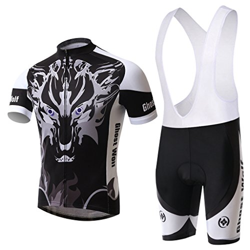 SpozFashion TeyxoCo Men Ghost Wolf Ciclismo Maillots Gel Pad Bid Jersey Set XXL