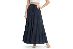 Alaoo Långa kjolar för kvinnor, blommig elastisk midja, veckade A-linjekjolar med dragsko, avslappnad bekväm boho kvinnor 5 c