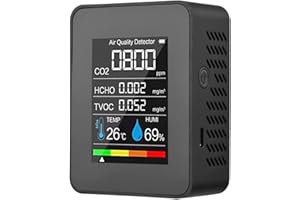Micvtve TVOC HCHO 5 en 1 Moniteur de qualité de l'air Température Humidité CO2 mètre Rechargeable par USB Détecteur de CO2 Noir