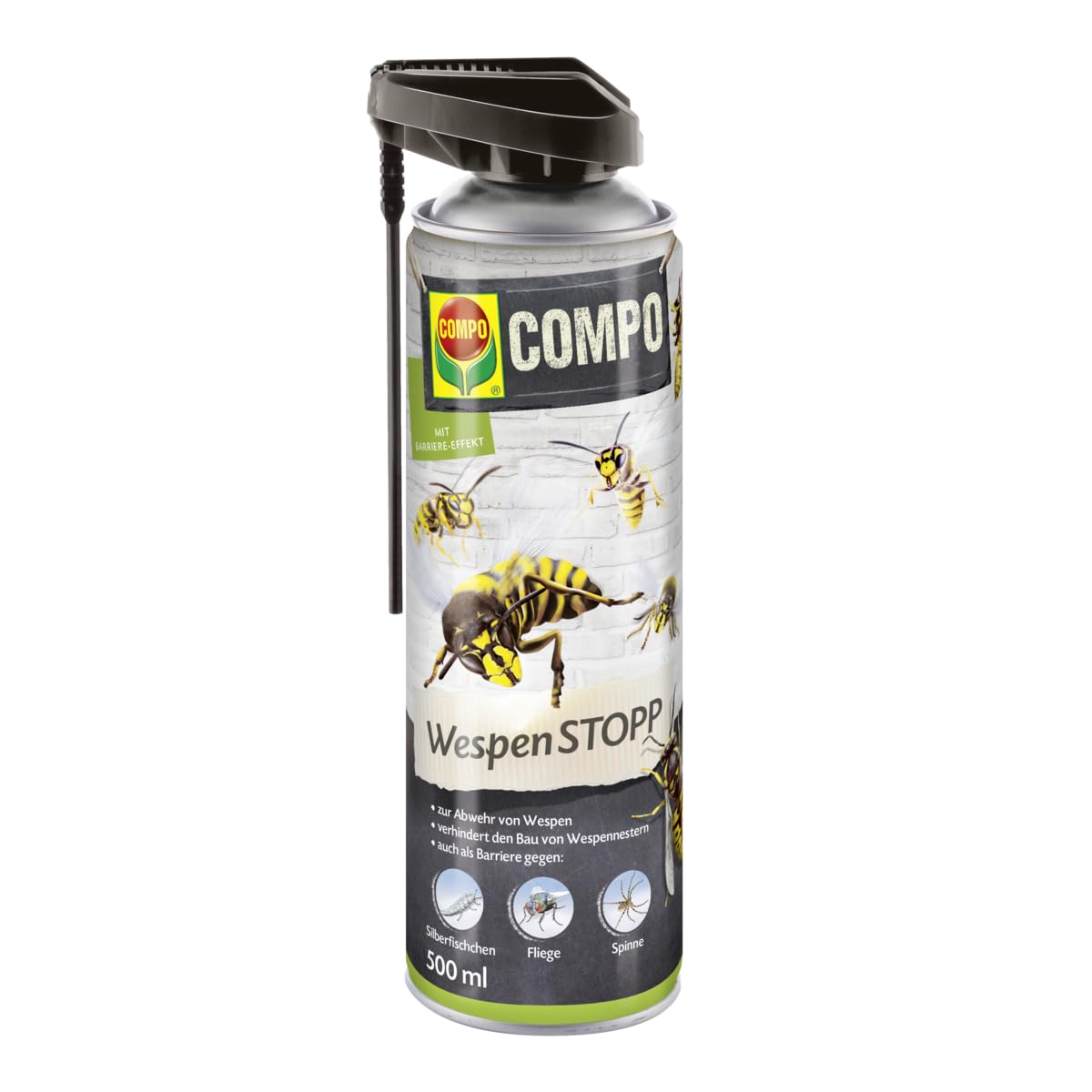 COMPO WespenSTOPP – Wespenspray mit Sprührohr – wirkt gegen Wespen und Wespennester – Sofort- und Langzeitwirkung – Wespenspray – 500 ml, Grün