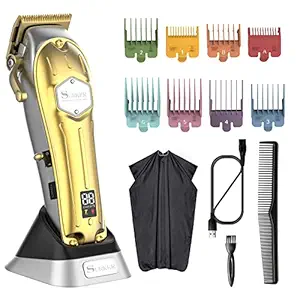 SURKER Hair Clippers for Men, Professional Cordless Beard Trimmers with LED Display, Rechargeable Barbers Cutting Tools, Women and Kids Grooming Kit with 8 Colored Guide Combs (Gold)