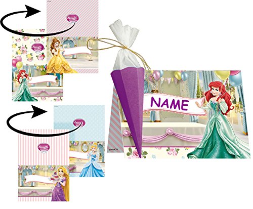 Preisvergleich Produktbild Bastelset für 6 Tischkarten / Platzkarten - Disney Princess Prinzessin - für Schulanfang Geburtstag Party Schuleinführung Schulbeginn Platzkärtchen - Mädchen Arielle Rapunzel Prinzessinnen Kindergeburtstag