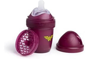 Herobility DC Wonderwoman Double Anti-Colic Baby Bottle | Award-Winning Hero Baby Bottles | Soft Breast- Like Teat, Easy Mixing Lid & Net | Safe & Environment-Friendly Materials | 140ml/5 fl oz