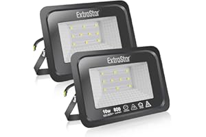 EXTRASTAR 10W LED Floodlight Outdoor, 800LM Super Bright LED Security Lights, IP65 Waterproof Flood Light Wall Lights for Garden, Garage, Warehouse, Backyard and More - 6500K Daylight, 2 Pack