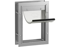 Hakuna Pets Deluxe Aluminum Pet, Cat Flap, Dog Door, Dog Flap for Screens, Doors and Walls up to 70mm Thick, Small, Silver