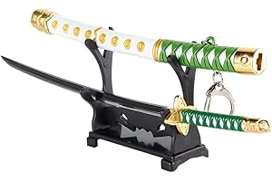 FUORU Réplica de Espada de un Solo Cuerpo, Mini - abrecartas de Espada de Zoro/Llavero de Cartagena con Vaina y Soporte/Material de aleación de Zinc/Regalos de animación para Fans, A