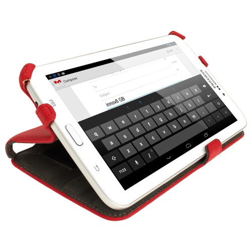 igadgitz Rot PU Ledertasche Hülle Cover für Samsung Galaxy Tab 3 7.0″ SM-T210 mit Multi Winkelbetrachtungs Stand + Integrierte Handschlaufe + Displayschutzfolie - 6