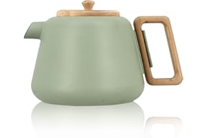 OGO LIVING - Théière en fonte Viggo 1000ml Amande avec filtre en inox - Poignée et couvercle en bois - Idéale pour les amateurs de thé