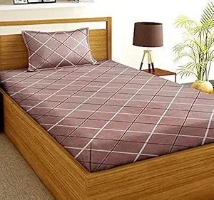 BSB HOME 100% Cotton Geometric Print Mix N Match Single Bed Sheet with 1 Pillow Covers for Single/Coat/Diwan Bed, Beige and White