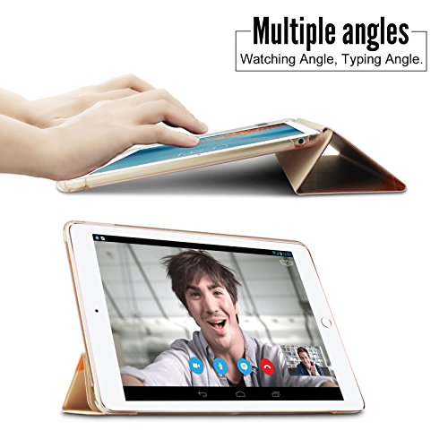 iPad Air 2 / iPad 6 Hülle, Infiland Ultra Dünn Tri-Fold Smart-Muschel PU Leder Ultra Schlank Superleicht Ständer Smart Shell Cover Schutzhülle Etui Tasche für Apple iPad Air 2 (2014 Modell)/ iPad 6(mit Auto Schlaf / Wach Funktion)(Goldene Quadrate) - 7