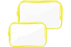 JOYLIVECY 2 Pack Clear Travel Toiletry Bag with Zippers,Travel Essentials Portable Waterproof Cosmetic Pouch,Portable Clear Makeup Bags for Vacation, Bathroom (1 Pack Yellow Small+1 Pack Yellow Large)