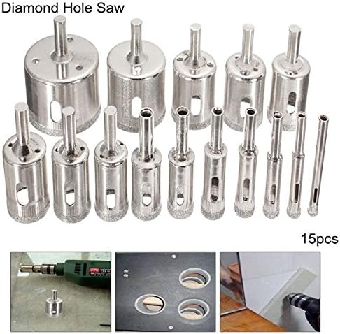 15pcs 6-50mm Diamond Hole Saw Drill Bit Set Tile Ceramic Glass Porcelain Marble Drill Bits