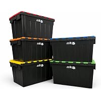 RACK IT STACK IT 5x Heavy Duty Storage Tote Boxes 63 Litre 30kg Capacity Multi Coloured Bundle 600 x 400 x 355 mm