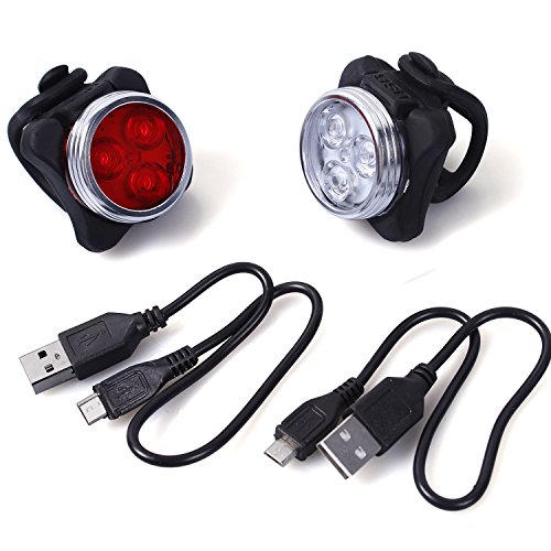 Preisvergleich Produktbild Unigear Wiederaufladbare LED Fahrradlampe Kinderwagenbeleuchtung, LED Frontlicht und Rücklicht Für Fahrrad, Fahrradlicht, Fahrradbeleuchtung, 4 Licht-Modi, 2 USB-Kabel zum Aufladen