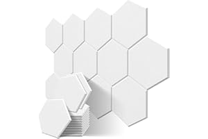 JBER Sechseckige Akustikpaneele, Schalldichtes Interieur, Schallabsorbierende Paneele, 35,6 x 30 x 1cm Abgeschrägter Kante Hochdichte Wandfliesen, für Akustische Behandlung, (12 Stück Weiß)