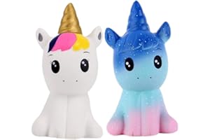 Anboor Squishies Kawaii Lentamente Subiendo Unicornio 2 Piezas Perfumados Juguetes Antiestrés Infantiles Juegos de Regalos Accesorios De Decoración (Blanco y Galaxia)