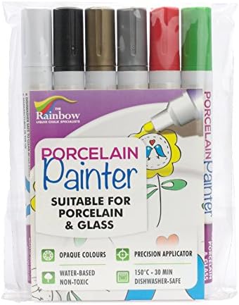 Porcelain Painter Pen Christmas 6 Pack - Personalise Porcelain, Ceramic and Glass Permanently (White Gold Silver Black Red Green)