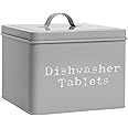 Harbour Housewares Dishwasher Tablet Storage Container - Grey - Steel Vintage Industrial Under Sink Storage Caddy Cupboard Organiser for Laundry Detergent Pods, Dish Washer Tablets
