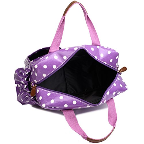 Miss Lulu, 4-teiliges Wickeltaschenset, mattes Wachstuch, geblümt und gepunktet oder andere Motive (schottischer Terrier, Schmetterlinge, Katzen, Elefanten), beige - Cat Beige - Größe: L 1501D2 Lila