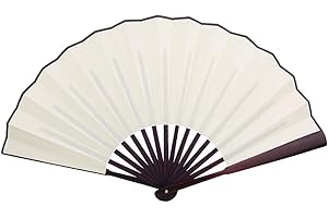 OMABETA Abanico Plegable de Madera Maciza, Abanico Artesanal 10 Inc, Abanico de Baile Decorativo para decoración de Bodas, Sala de Estar, Dormitorio, Regalo(White)