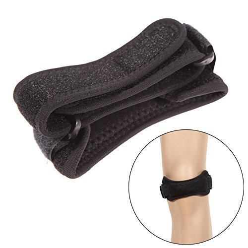 NAKOS Sports – Medizinische Patella Knie Bandage – Kniegurt, Jumper. Hilft bei Läuferknie, Patellaspitzensyndrom, Morbus Schlatter, Schmerzlinderung Patellasehne – Größe Universalgröße – Unisex, Damen, Herren – Farbe Schwarz - 3