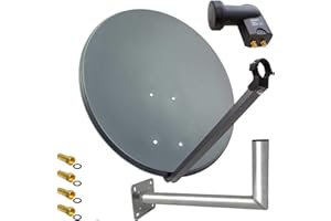 PremiumX Satelliten-Komplettanlage 80cm Satellitenantenne Anthrazit Satellitenschüssel Twin LNB Wandhalter 45cm, 1 SAT 2 Teilnehmer