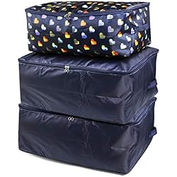 NEWSTYLE Sac de Rangement, sous Le Lit Sac de Rangement pour Ranger Les vêtements, Couettes, Literie, Blanket Organiseur Storage Containers (Bleu Foncé/3 pièces)