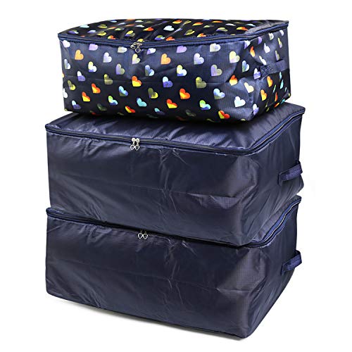 NEWSTYLE Sac de Rangement, sous Le Lit Sac de Rangement pour Ranger Les vêtements, Couettes, Literie, Blanket Organiseur Storage Containers (Bleu Foncé/3 pièces)