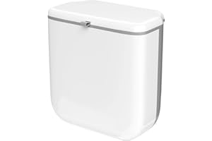 Comzantor 10L Pattumiera Cucina, Cestino da Appendere con Coperchio, Pattumiera da Appendere, Pattumiera Pieghevole, Cestino per la Spazzatura a Parete per Campeggio, Bagno, Camera da Letto(Bianco)