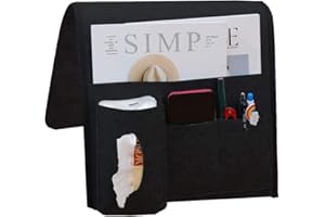 IANULUS Bedside Organiser, Felt Hanging Organiser Bag, Thick Felt Bed Bag, Non-Slip Felt Bed Bag for Book, Magazines, iPad, Mobile Phone, Desk, Dormitory, Remote Control (Black)