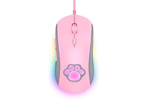 PHNIXGAM Cat Paw RGB Gaming Mouse, Silent Optical Computer Mice USB Wired with 6 Adjustable DPI Up to 7200, RGB Lighting, 6 Programmable Buttons for Windows/Vista/Linux (Pink)