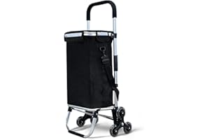VOUNOT Aluminium Einkaufstrolley Treppensteiger, Trolly Einkaufswagen Klappbar, Hackenporsche mit 6 Räder und Kühlfach, Wasserdicht, 58L, Schwarz