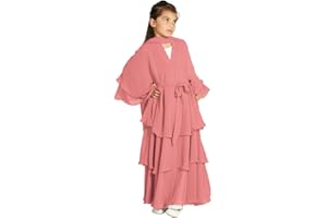 OBEEII Muslim Cardigan for Girls Solid Color Prayer Dress Islamic Dubai Abaya Clothing Casual Ramadan Party Long Sleeve Cardigan Muslim Robe with Hijab
