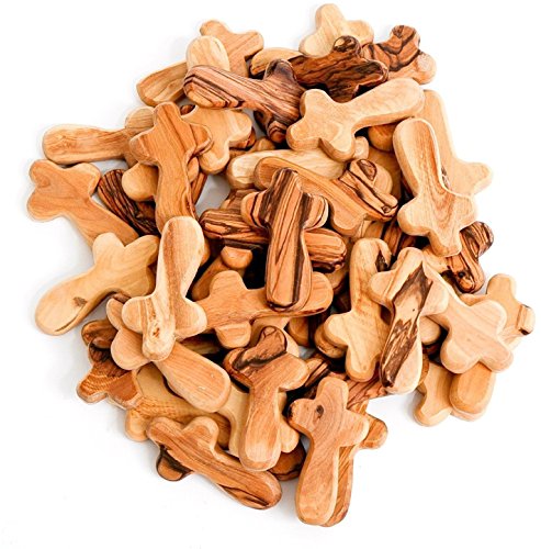 50 Small Olive Wood Pocket / Holding Crosses