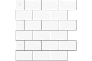 Art3d Staccare e attaccare 10 fogli Peel and Stick Backsplash, 30,5 x 30,5 cm, piastrelle adesive cucina, monocolore bianco con malta grigia