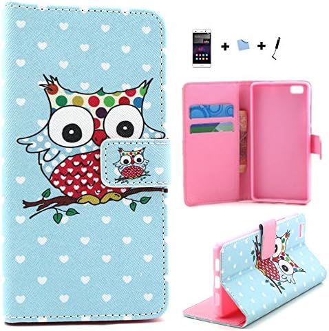 TIODIO® 4 in 1 Case for HuaWei P8 Lite, PU Leather Flip Cover Wallet Stand Phone Protective Case Cover with Card Slot Design for Huawei Ascend P8 Lite, Screen Protector Film and Stylus Pen included, G35