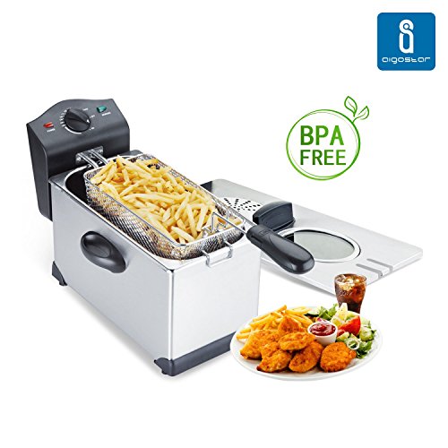 Aigostar Ushas 30HEZ - Freidora semiprofesional de acero inoxidable, 2200 watios, 3 litros de capacidad. Garantía y calidad. Libre BPA.
